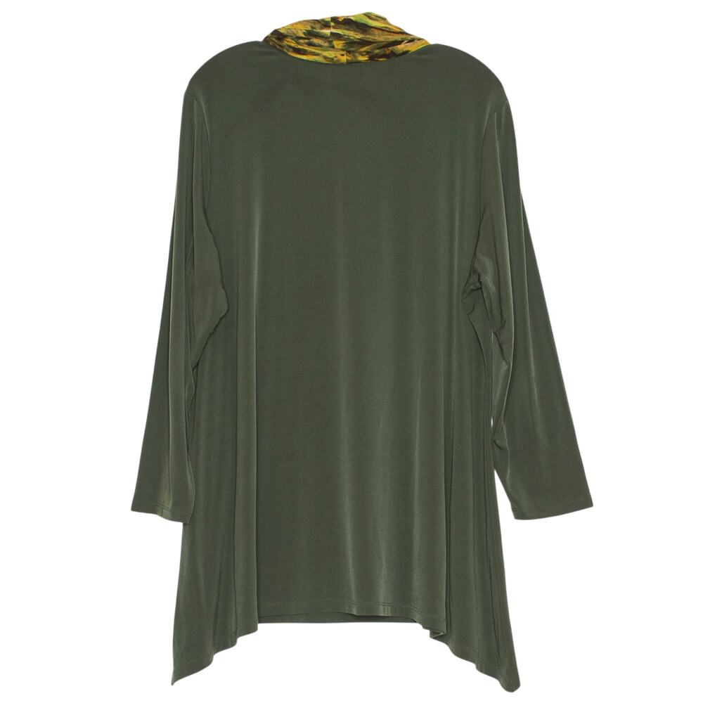 Susan Graver Tunic Top Liquid Knit Cowl Neck Green Plus Size 1X Olive Green Boho - Picture 2 of 7